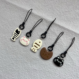 情侣黑白线条可爱猫咪小鱼手机壳垫片挂件钥挂件挂饰u盘耳机吊坠