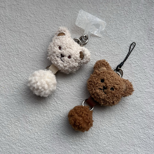 创意三扣时尚多功能手机壳垫片毛球挂件可爱胖熊手机链挂饰钥匙包