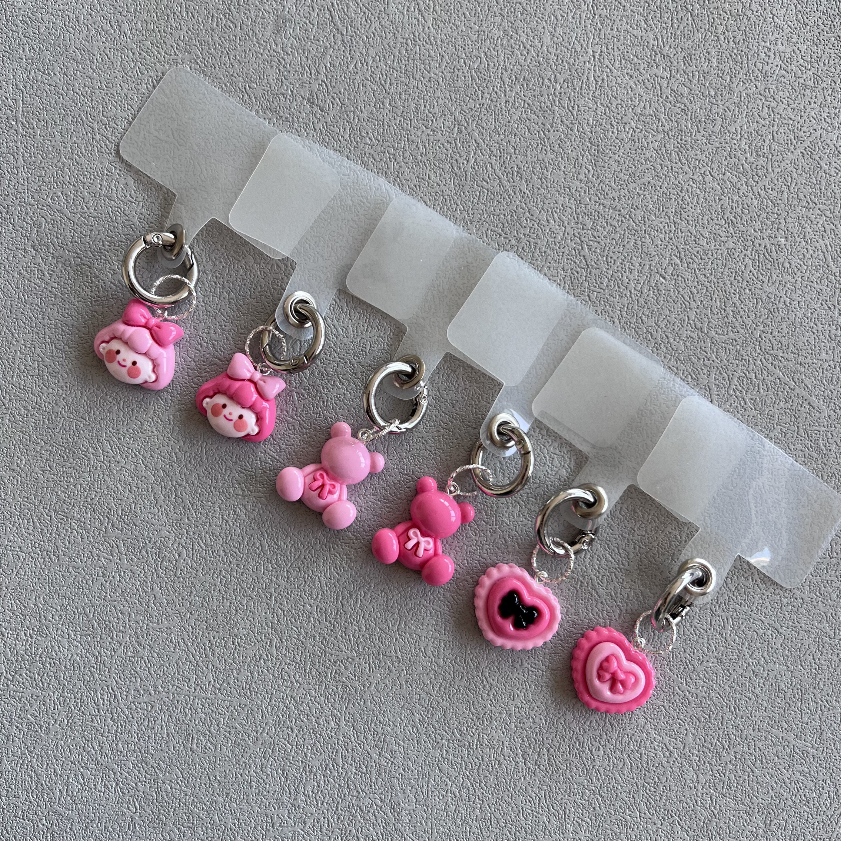 甜妹少女心粉色系芭比粉可爱蝴蝶结女孩小熊手机壳垫片挂件挂饰潮