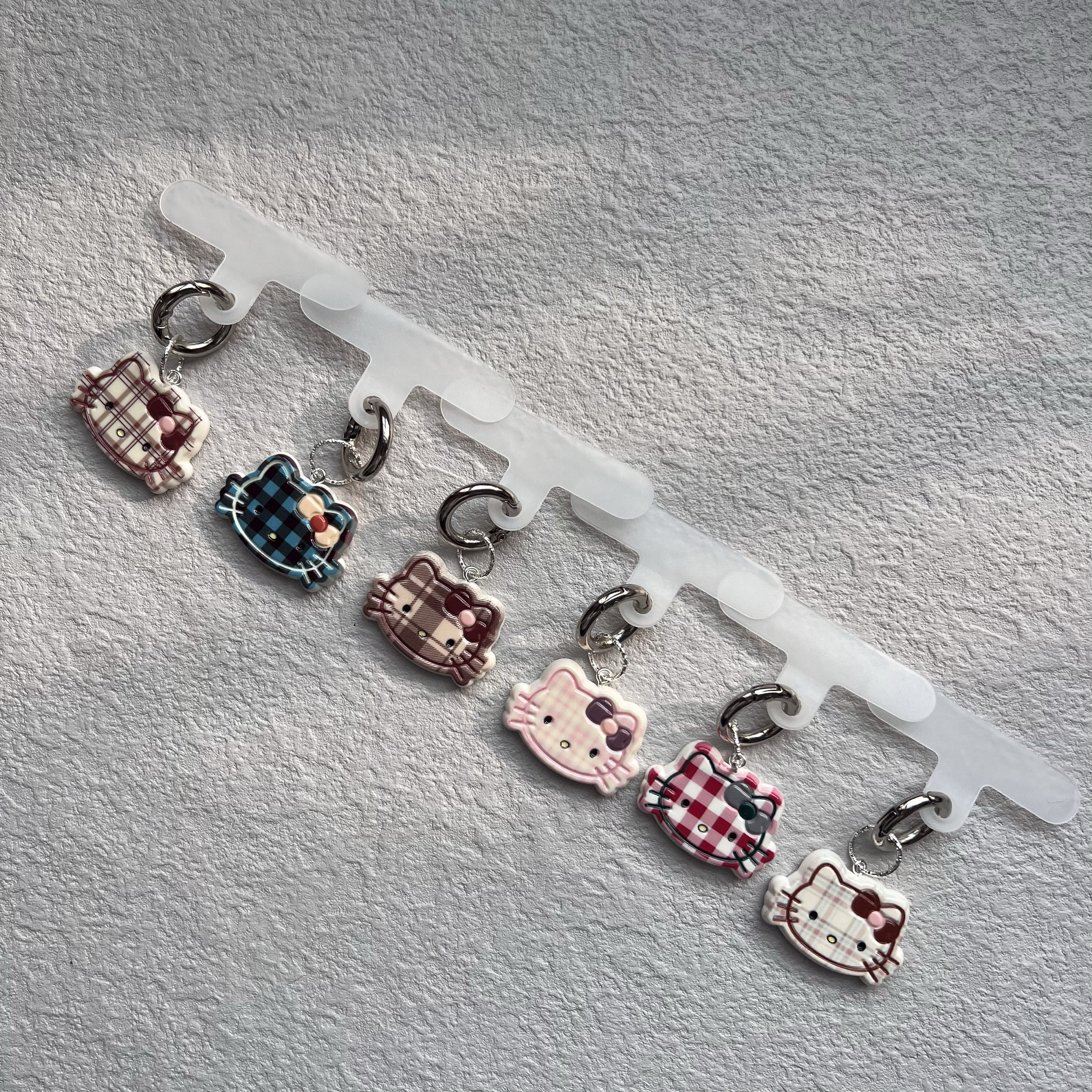 秋冬美拉德色系可爱格子猫手机垫片挂件少女心包包钥匙扣闺蜜礼物