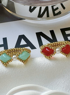 JZ005•小众精致简约蝴蝶结串珠戒指（材料包&成品）