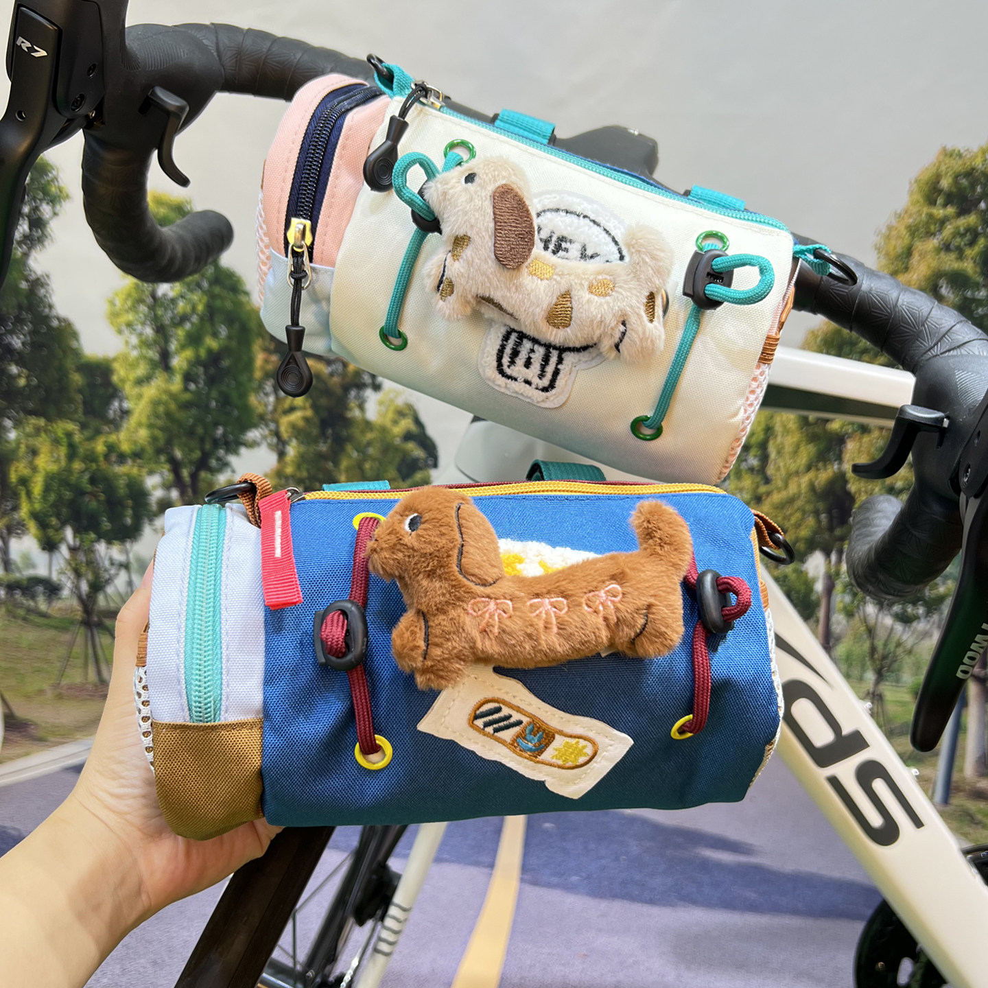 自行车前置挂包大容量可爱卡通腊肠狗儿童山地车骑行收纳包车头包