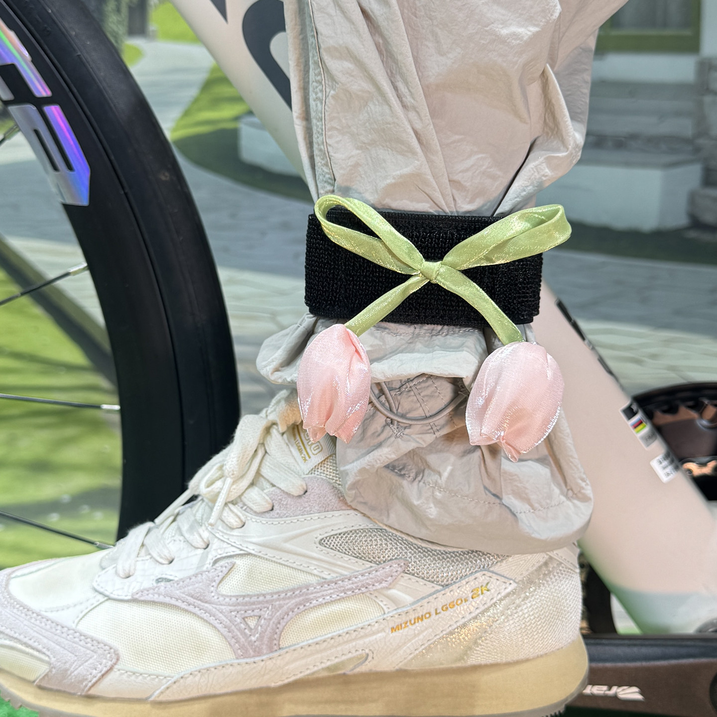 自行车骑行蕾丝蝴蝶结束脚套女