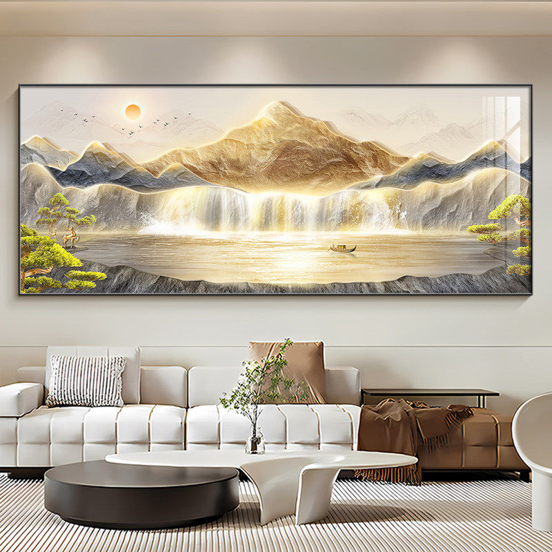 聚宝盆客厅装饰画东墙聚财山水画办公室挂画靠山图沙发背景墙壁画
