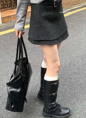 拼接毛呢高级感冬日半身裙(配皮带)18355#
