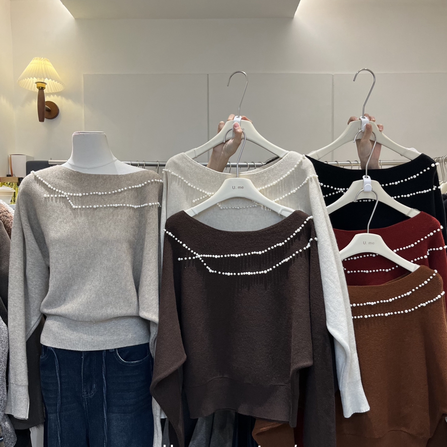 法式复古珍珠装饰针织衫56103