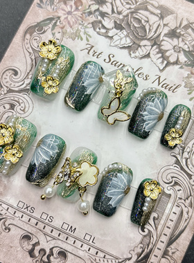 绿野仙踪纯手工穿戴甲高级感美甲色2026新年短中梯方款杏仁款显白