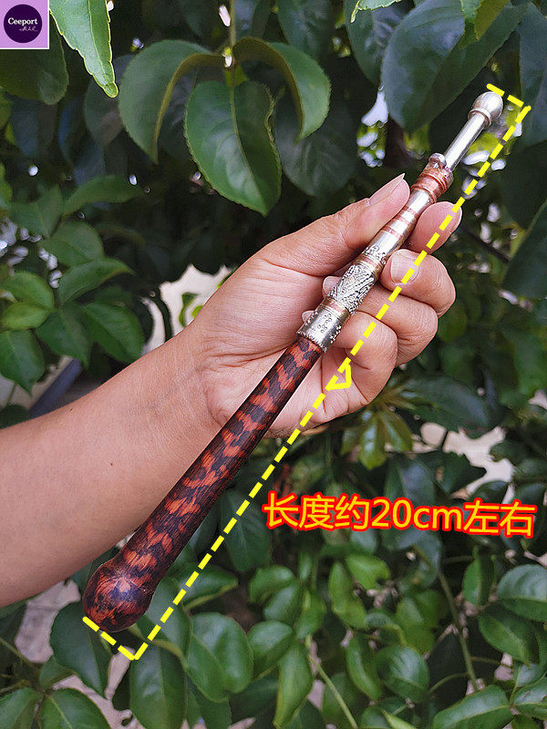 南美蛇纹木小号实木烟杆花纹好特色旱烟袋手工錾雕花包铜烟嘴烟锅