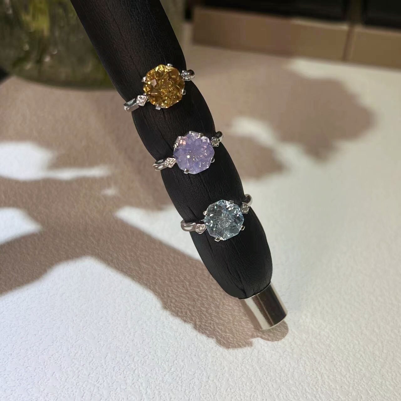 天然紫玉晶托帕石戒指女S925银彩色宝石开口指环小众轻奢百搭饰品