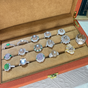 天然紫玉髓水沫玉戒指女款s925纯银镶嵌精致石英质高冰种蛋面饰品