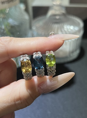 天然橄榄石黄水晶S925银戒指活口
