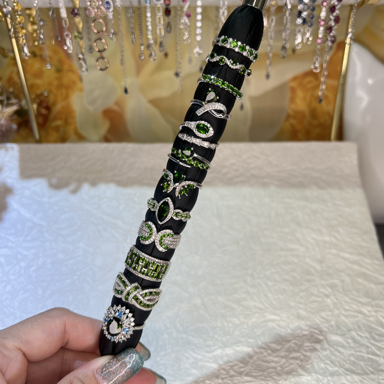 天然透辉石戒指女银小众简约饰品