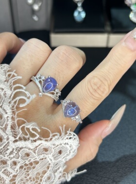 天然坦桑石戒指女S925银镶嵌大克拉蛋面皇冠造型简约日常通勤饰品