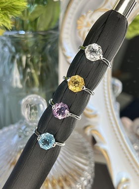 天然托帕石白水晶戒指女S925纯银镶嵌玫瑰切指环精致时尚通勤饰品