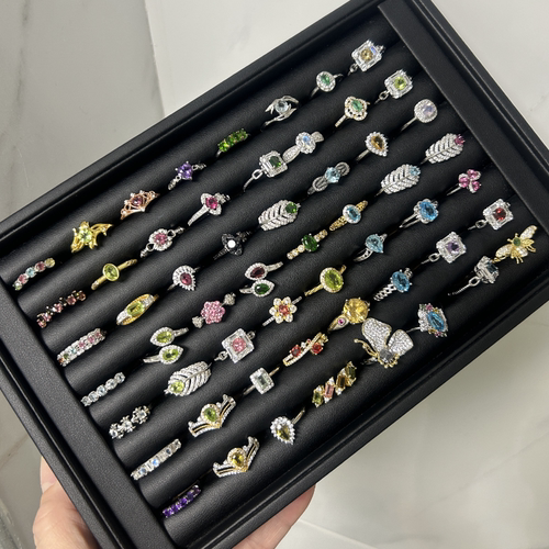 天然彩宝戒指吊坠925纯银简约女