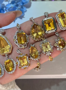 天然黄水晶吊坠项链S925银高级感