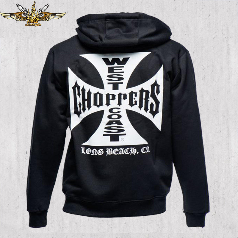 黑金定制 WEST COAST CHOPPERS美国机车哈雷厚款卫衣连帽拉链外套