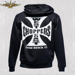黑金定制 WEST COAST CHOPPERS美国机车哈雷厚款卫衣连帽拉链外套