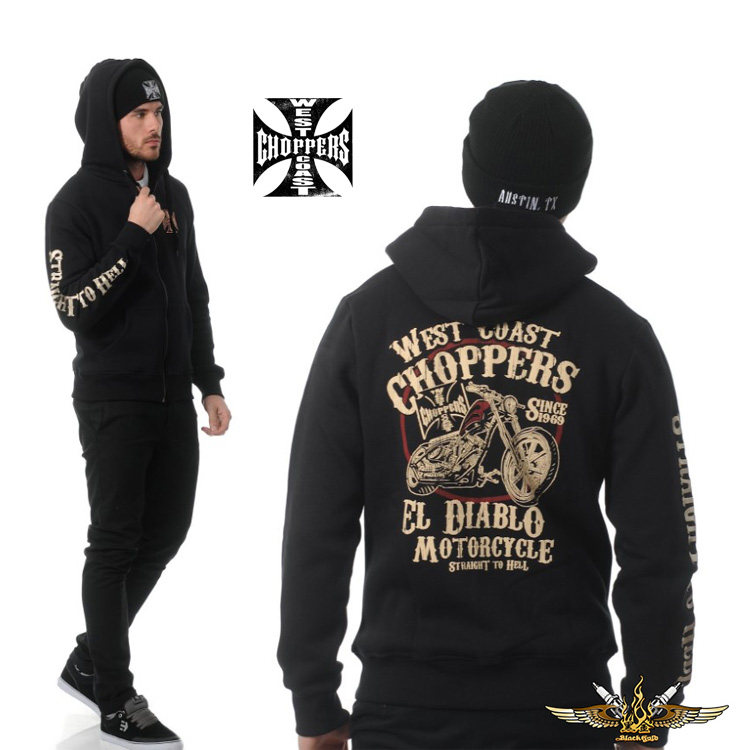 黑金定制 WEST COAST CHOPPERS美国哈雷机车服饰男士连帽卫衣外套