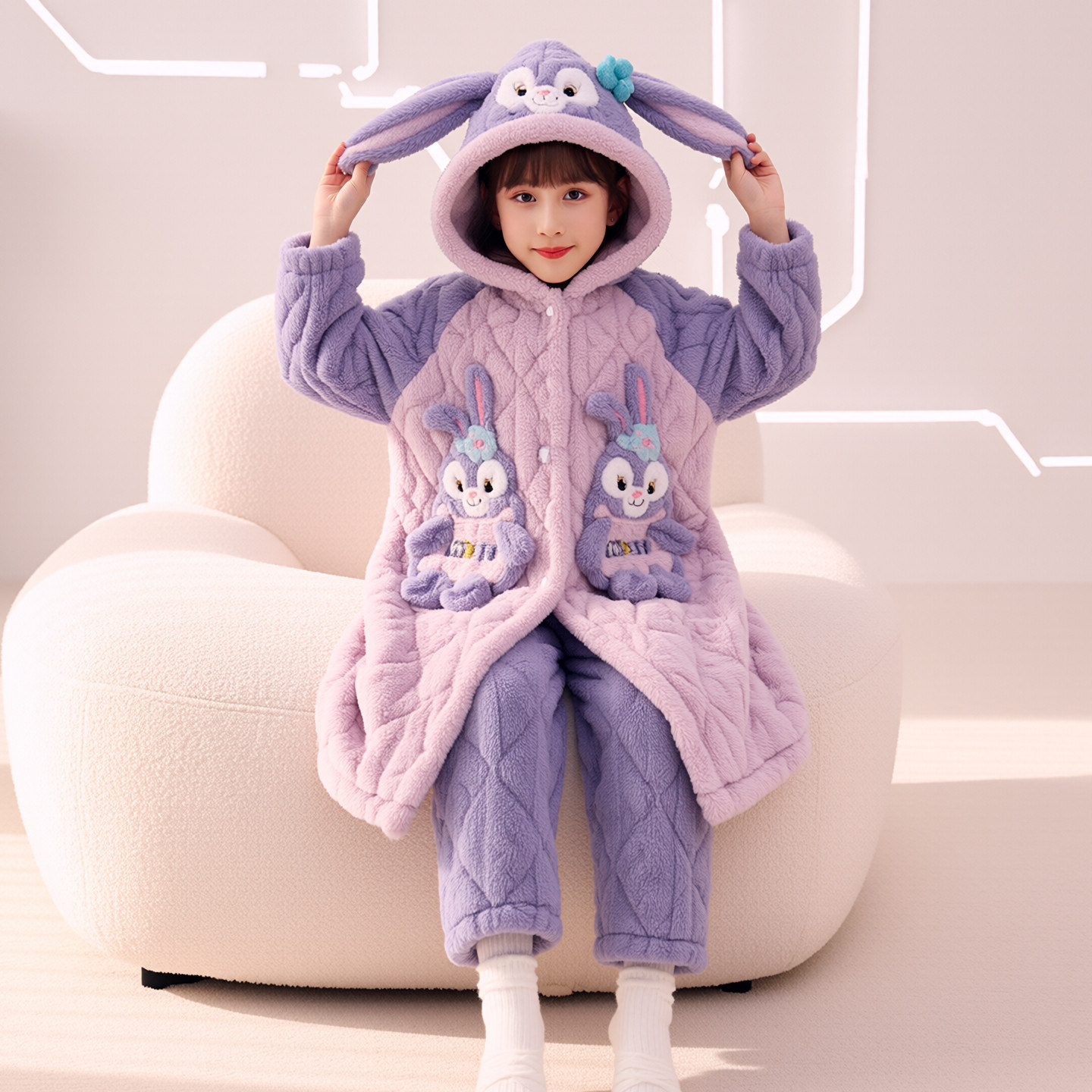 儿童睡衣女孩2026冬天可爱星黛露三层夹棉加绒加厚高端家居服套装