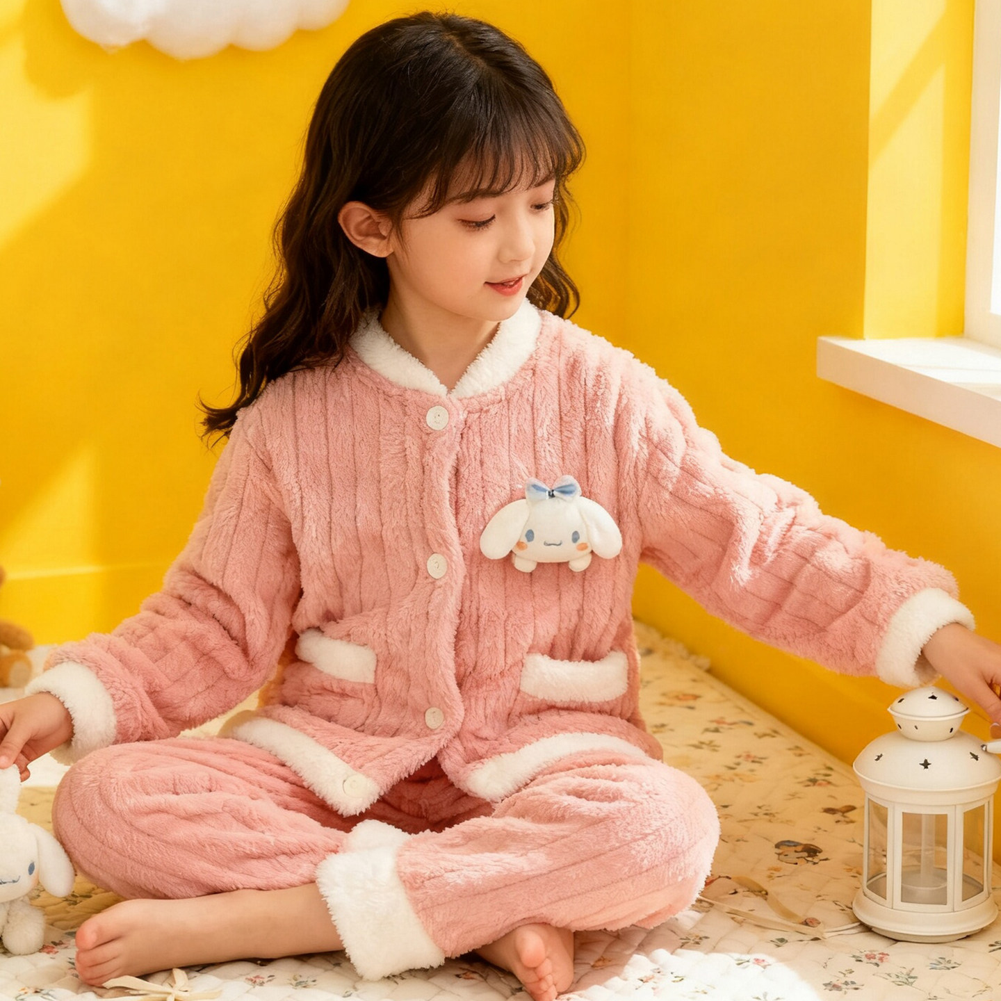 女童睡衣高端法兰绒可爱玉桂狗