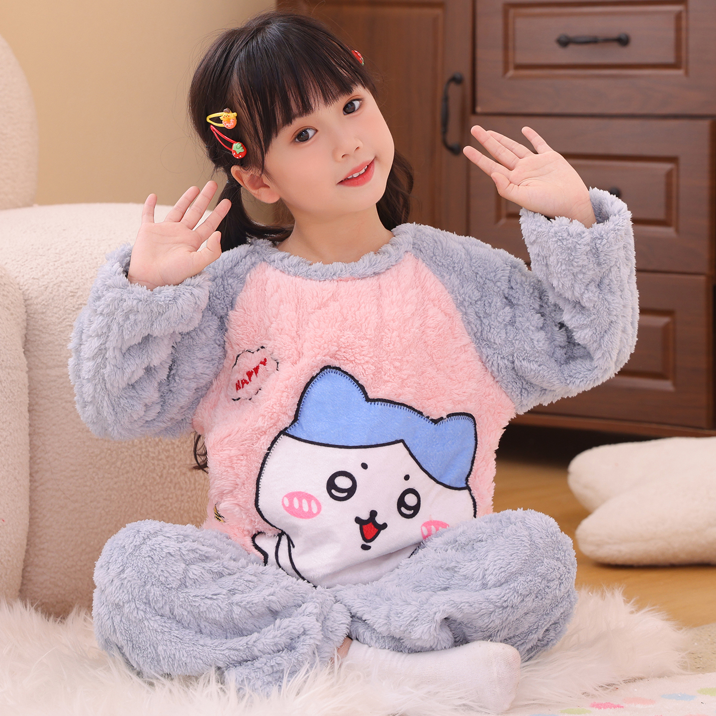 儿童睡衣高端毛绒可爱小八秋冬天