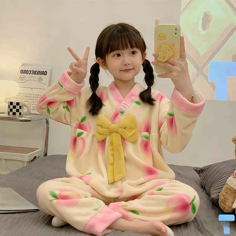 女童睡衣公主风桃子秋冬天珊瑚绒