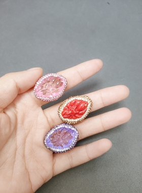 原创设计雕刻九尾狐紫粉水晶朱砂天然高级感戒指轻奢高级女款指环