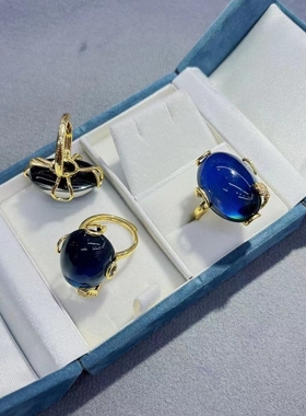 法式感温石戒指女设计感时尚个性微镶锆石超闪开口可调节食指环戒