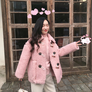 【闭店清仓】牛角扣羊卷毛外套女2022冬皮毛一体颗粒羊剪绒大衣