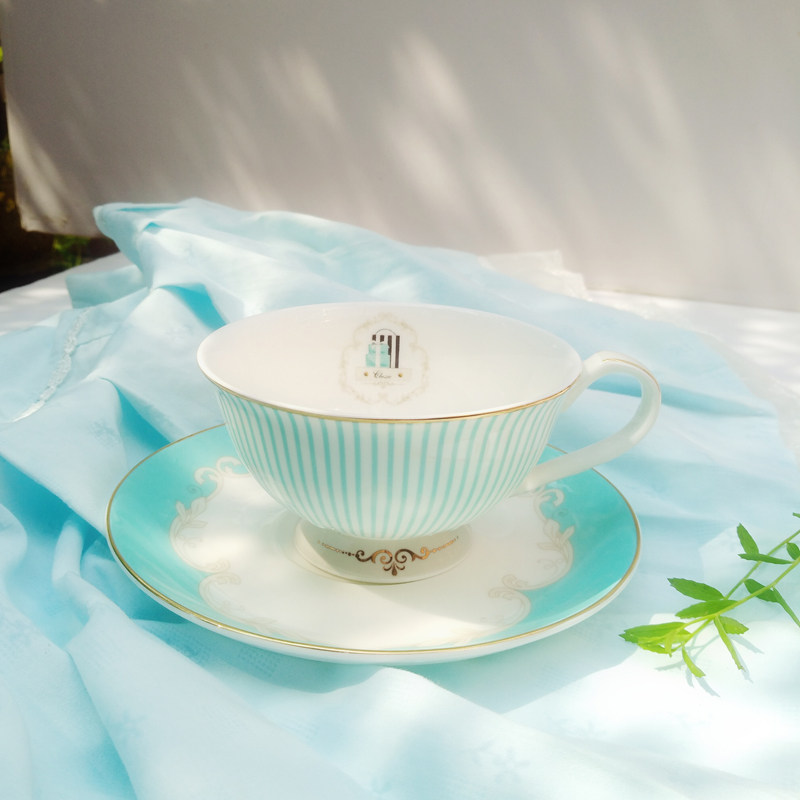 欧式骨瓷咖啡杯镀金条纹咖啡杯带勺套装拉花拿铁杯英式下午茶茶具