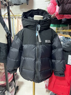 2025冬U家男女中大童120-170码戴帽拼色洋气黑红色休闲90绒羽绒服