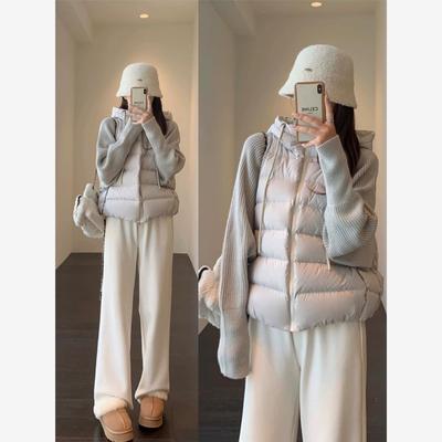 针织拼接羽绒棉服女2025