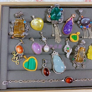 S925纯银吊坠水晶发晶祖母晶孔雀石狐狸送闺蜜同学朋友同事礼物26