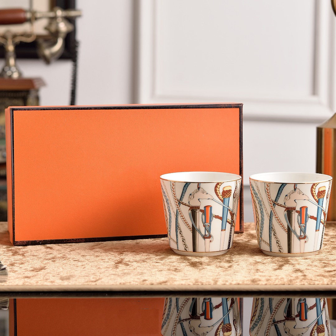 H家权杖系列咖啡杯250毫升马赛克手握情侣对杯家用早餐牛奶杯