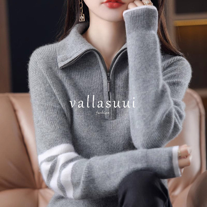 拉链仿羊毛针织衫女秋冬季外穿2025新款韩版宽松显瘦时尚毛衣上衣