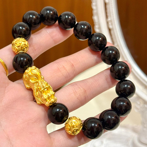 金包足银貔貅黑红玛瑙手串不掉色