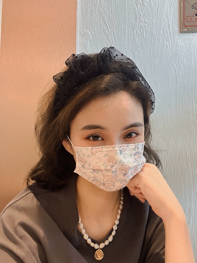 Dolan饰品韩国法式黑色波点蕾丝褶皱头颅高发箍女宽边高级感头箍