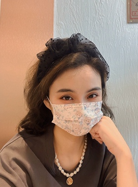 Dolan饰品韩国法式黑色波点蕾丝褶皱头颅高发箍女宽边高级感头箍