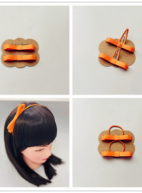橙色儿童蝴蝶结发夹女童橘色雪纱橡皮筋扎头发发圈头饰品BB夹别针