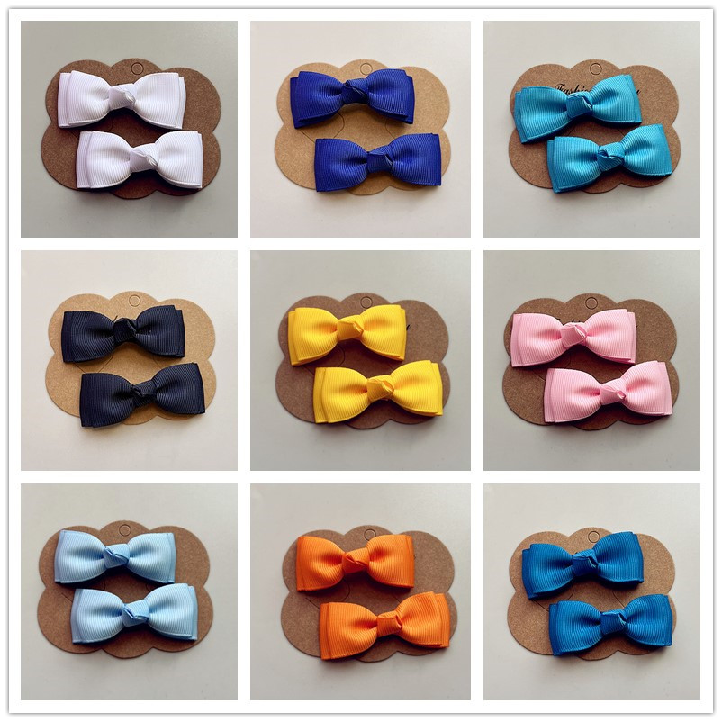 红色黄色绿色蓝色韩版儿童蝴蝶结发饰女童上学用纯色发夹宝宝发卡