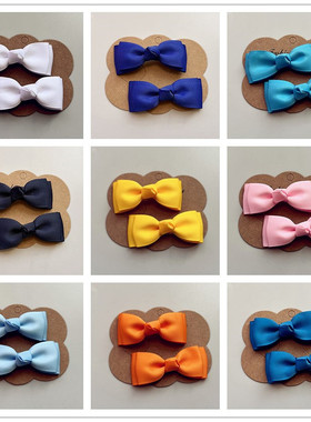 红色黄色绿色蓝色韩版儿童蝴蝶结发饰女童上学用纯色发夹宝宝发卡