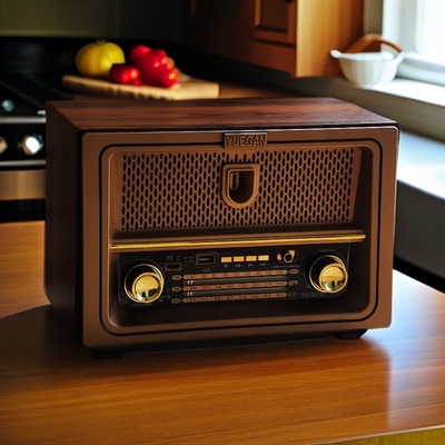 台式木制调频中波短波收音机蓝牙音箱插U盘音响充电交流复古怀旧
