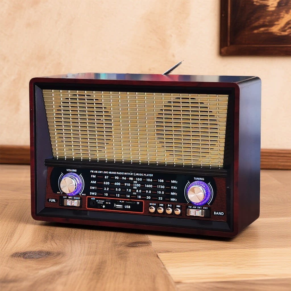 充电式复古怀旧台式收音机调频中波短波蓝牙插卡音箱双喇叭