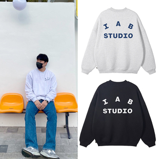 Korea潮牌宽松100%纯棉秋冬男人女人通用卫衣套头服装 STUDIO IAB