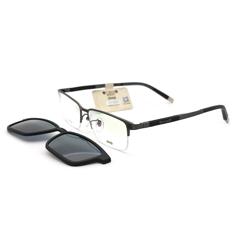 真品Jeep吉普磁吸套镜T7095A男款眼镜框钛架高清偏光太阳镜夹片