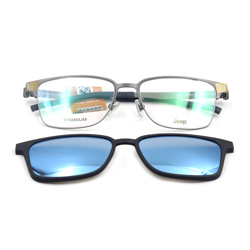 真品JEEP吉普磁吸套镜 男士纯钛近视眼镜架带偏光太阳镜夹片T7049