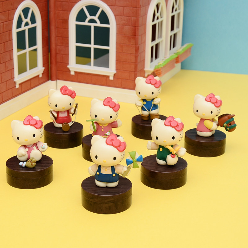 复古潮流kt猫玩具公仔80s童年游戏风车踢毽子竹蜻蜓抖空竹骑木