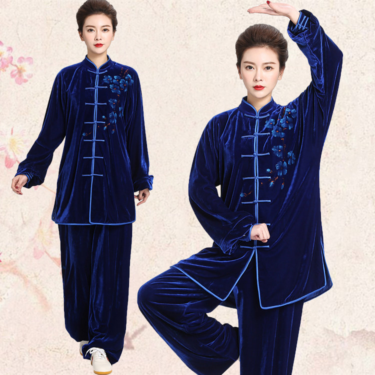 刺绣绣花太极服女金丝绒秋冬季加厚加绒武术中老年太极拳服练功服