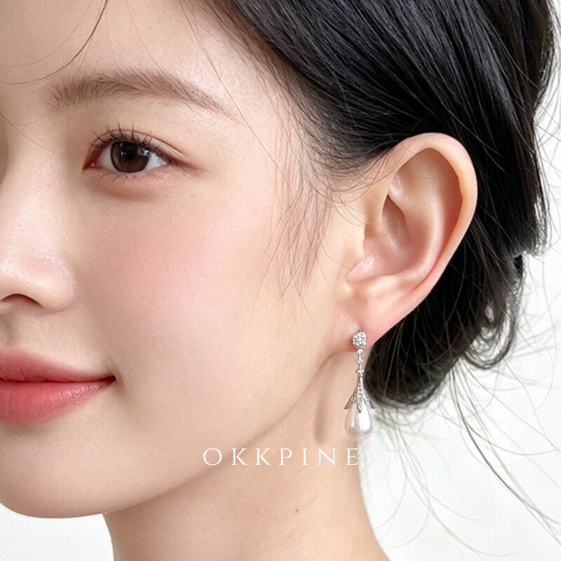 okk pine 星叶泪珠~法式复古高级锆石水滴珍珠耳饰姜珮瑶同款耳环